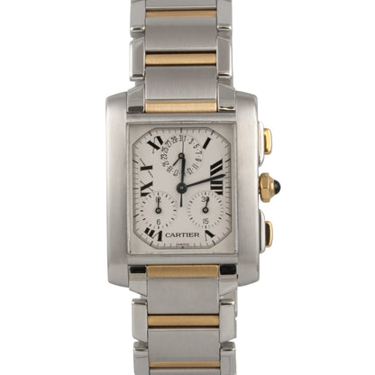 Cartier Tank Francaise Chronoflex 2303 18k Gold & Steel Ladies 28mm Quartz Watch