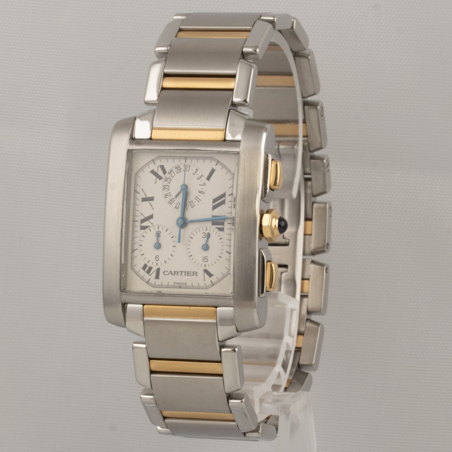 Cartier Tank Francaise Chronoflex 2303 18k Gold & Steel Ladies 28mm Quartz Watch