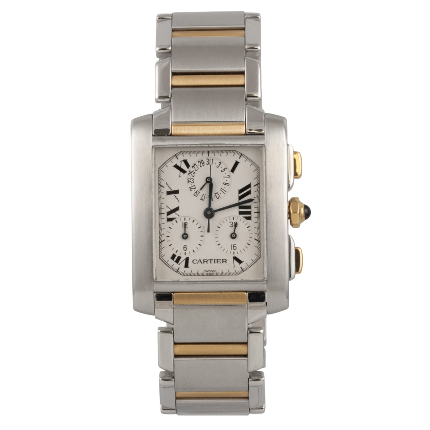 Cartier Tank Francaise Chronoflex 2303 18k Gold & Steel Ladies 28mm Quartz Watch