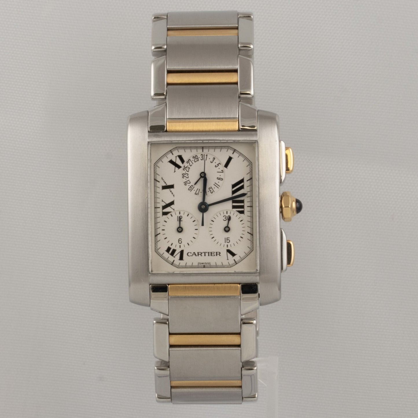 Cartier Tank Francaise Chronoflex 2303 18k Gold & Steel Ladies 28mm Quartz Watch