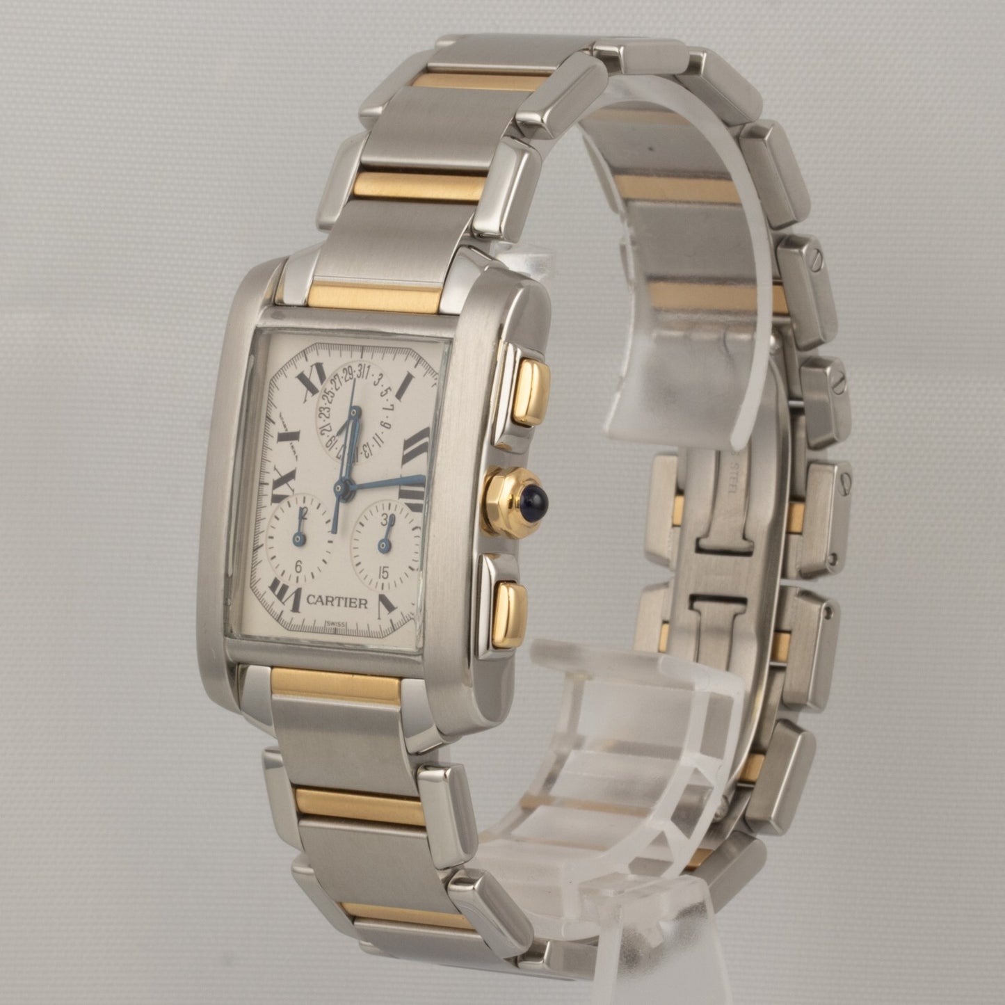 Cartier Tank Francaise Chronoflex 2303 18k Gold & Steel Ladies 28mm Quartz Watch