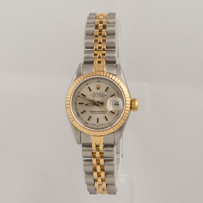 Rolex DateJust 69173 Two Tone Steel & 18k Gold Silver Dial 26mm Ladies Watch