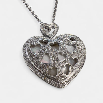 18k White Gold Pave Diamond Heart Necklace Ring Earrings Set 2.56ctw H-I SI2-I1