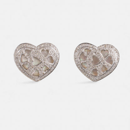 18k White Gold Pave Diamond Heart Necklace Ring Earrings Set 2.56ctw H-I SI2-I1