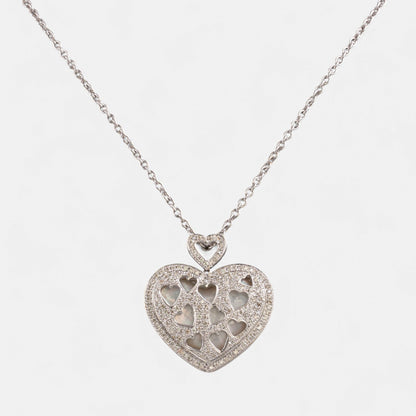 18k White Gold Pave Diamond Heart Necklace Ring Earrings Set 2.56ctw H-I SI2-I1