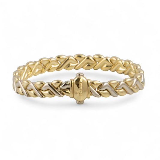 Chimento 18k Yellow & White Gold Two Tone Zig Zag Crossover Bracelet 7.25" ITALY