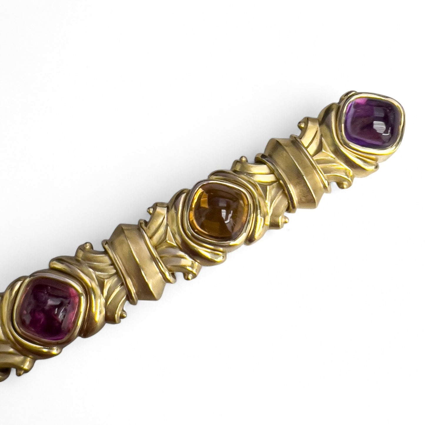 18k Yellow Gold Cabochon Tourmaline Amethyst Topaz Chunky Link Bracelet HEAVY
