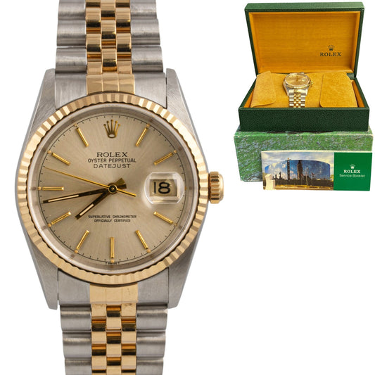 1997 Rolex DateJust 16233 18k Yellow Gold & Stainless Silver FLUTED 36mm BOX