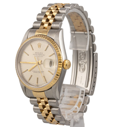 1997 Rolex DateJust 16233 18k Yellow Gold & Stainless Silver FLUTED 36mm BOX