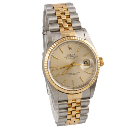1997 Rolex DateJust 16233 18k Yellow Gold & Stainless Silver FLUTED 36mm BOX
