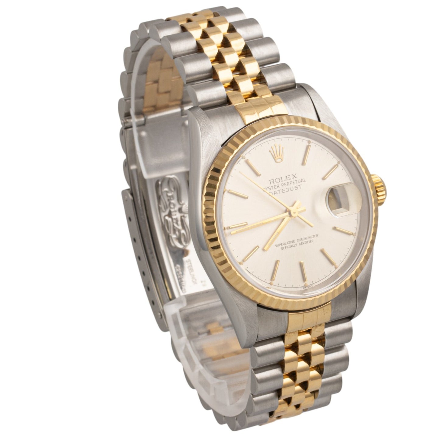 1997 Rolex DateJust 16233 18k Yellow Gold & Stainless Silver FLUTED 36mm BOX