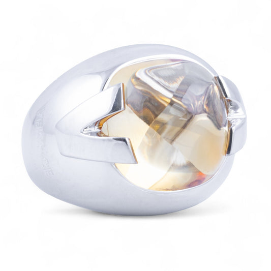 Versace V 18k White Gold Cabochon Golden Citrine Domed Statement Ring Size 6