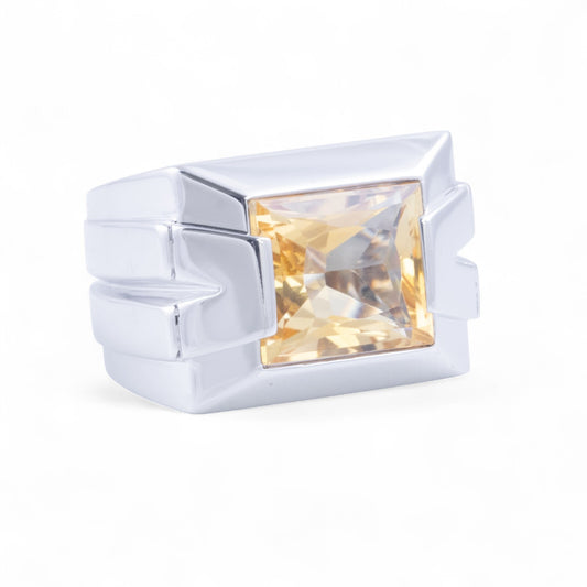 Versace V 18k White Gold Radiant Cut Citrine Rectangular Statement Ring Size 7.5
