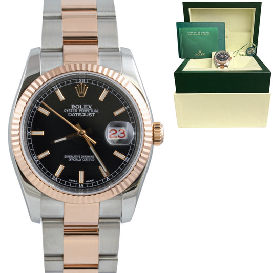 Rolex DateJust ROULETTE 36mm Black Two-Tone 18K Rose Gold Stainless Steel 116231