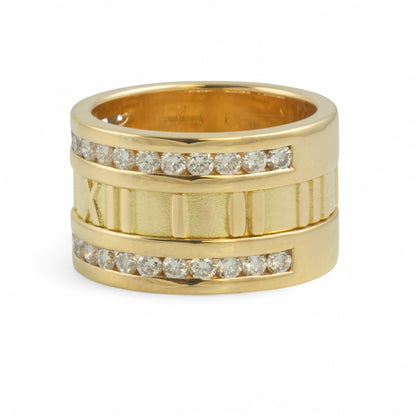 Tiffany & Co. Atlas X 18k Yellow Gold Roman Numeral Two Row Diamond Ring sz 5.5