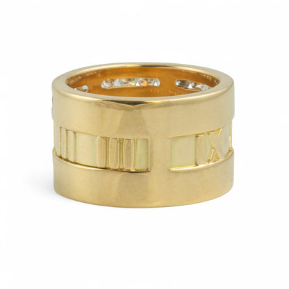 Tiffany & Co. Atlas X 18k Yellow Gold Roman Numeral Two Row Diamond Ring sz 5.5