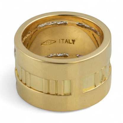Tiffany & Co. Atlas X 18k Yellow Gold Roman Numeral Two Row Diamond Ring sz 5.5