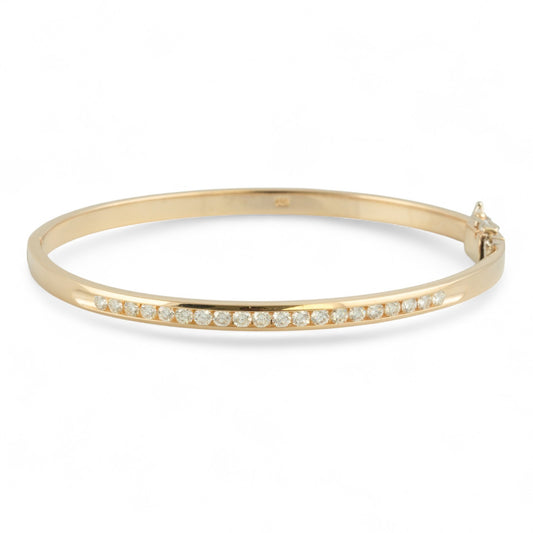 14k Yellow Gold Channel Set Diamond Hinged Bangle Bracelet 1.00ctw I VS 6.5"