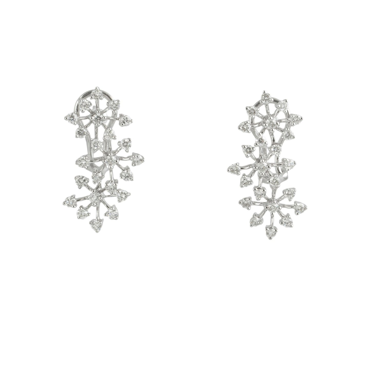 18k White Gold Diamond Floral Leaf Vine Omega Back Earrings 1.51ctw G SI1