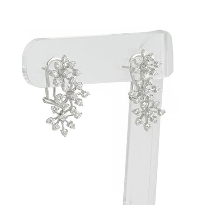 18k White Gold Diamond Floral Leaf Vine Omega Back Earrings 1.51ctw G SI1