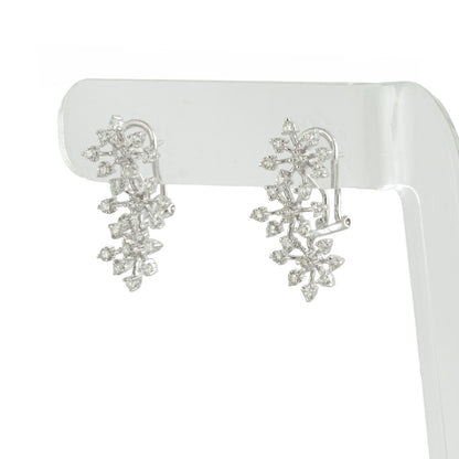 18k White Gold Diamond Floral Leaf Vine Omega Back Earrings 1.51ctw G SI1