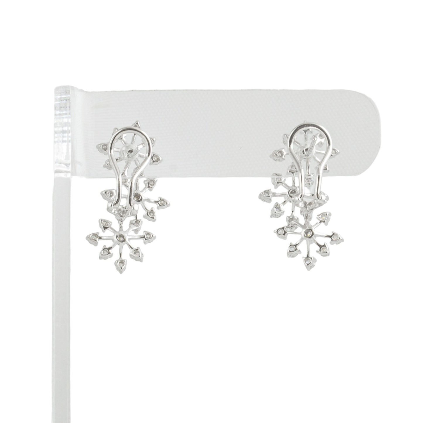 18k White Gold Diamond Floral Leaf Vine Omega Back Earrings 1.51ctw G SI1