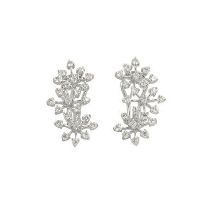 18k White Gold Diamond Floral Leaf Vine Omega Back Earrings 1.51ctw G SI1