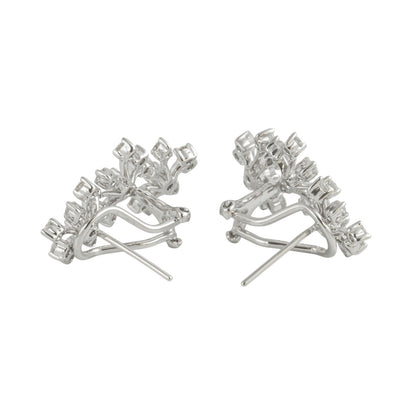 18k White Gold Diamond Floral Leaf Vine Omega Back Earrings 1.51ctw G SI1