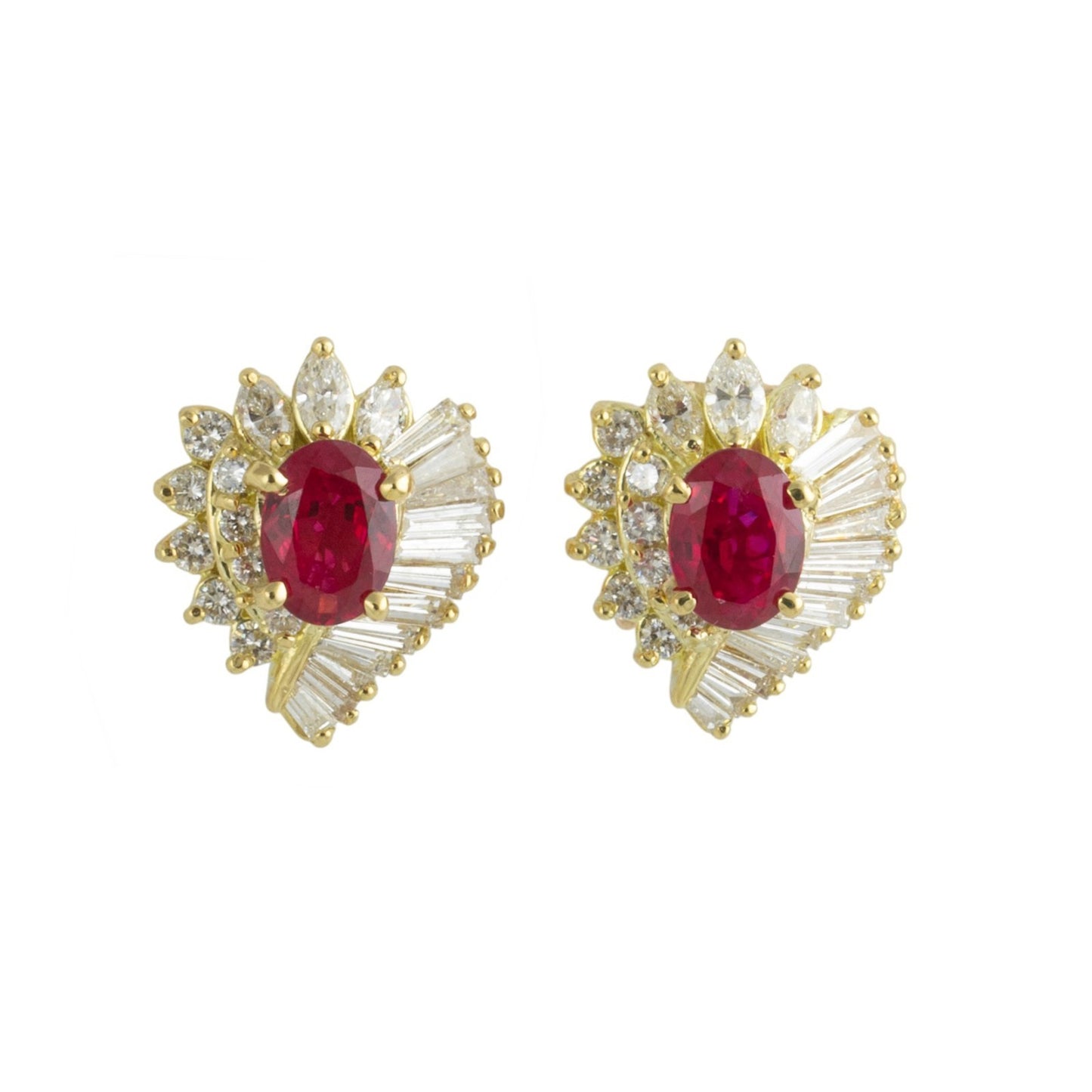 18k Gold 2ctw Pear Ruby Baguette Marquise Diamond Halo Earrings 2.00ctw H SI