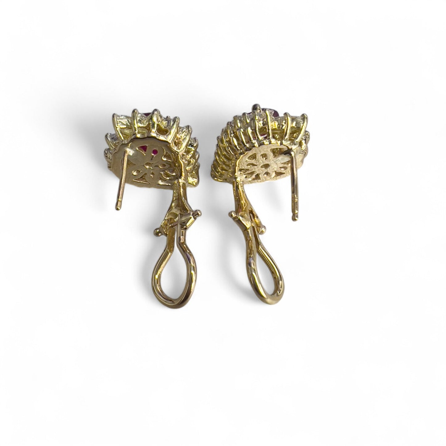 18k Gold 2ctw Pear Ruby Baguette Marquise Diamond Halo Earrings 2.00ctw H SI