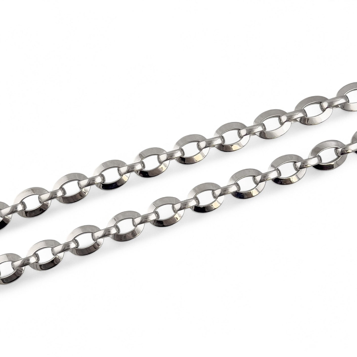 18k White Gold Flat Oval Disc Puffy Link Chain Diamond Lock Necklace 16.5" 39.2g
