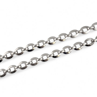 18k White Gold Flat Oval Disc Puffy Link Chain Diamond Lock Necklace 16.5" 39.2g