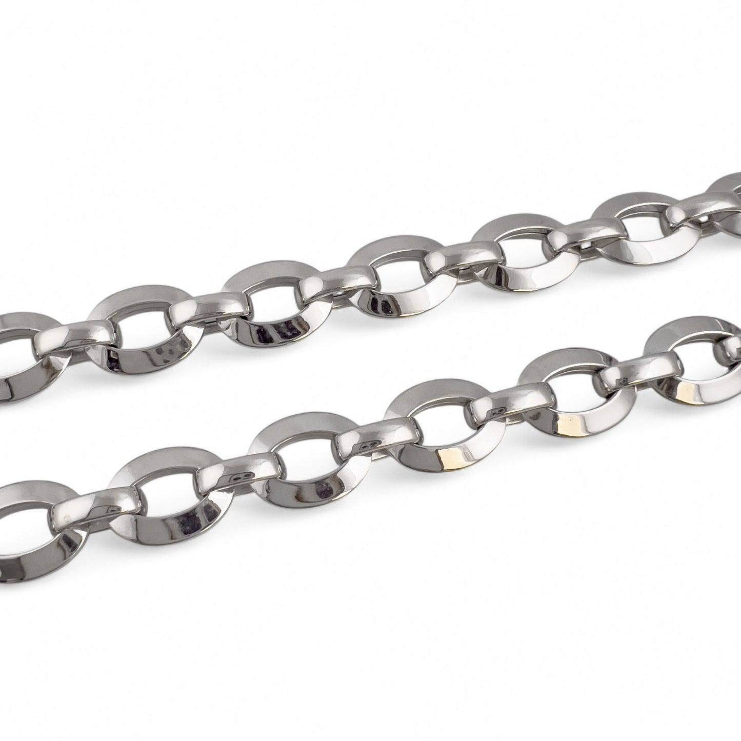 18k White Gold Flat Oval Disc Puffy Link Chain Diamond Lock Necklace 16.5" 39.2g