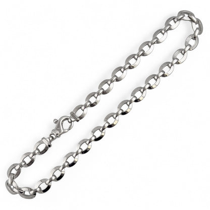 18k White Gold Flat Oval Disc Puffy Link Chain Diamond Lock Necklace 16.5" 39.2g