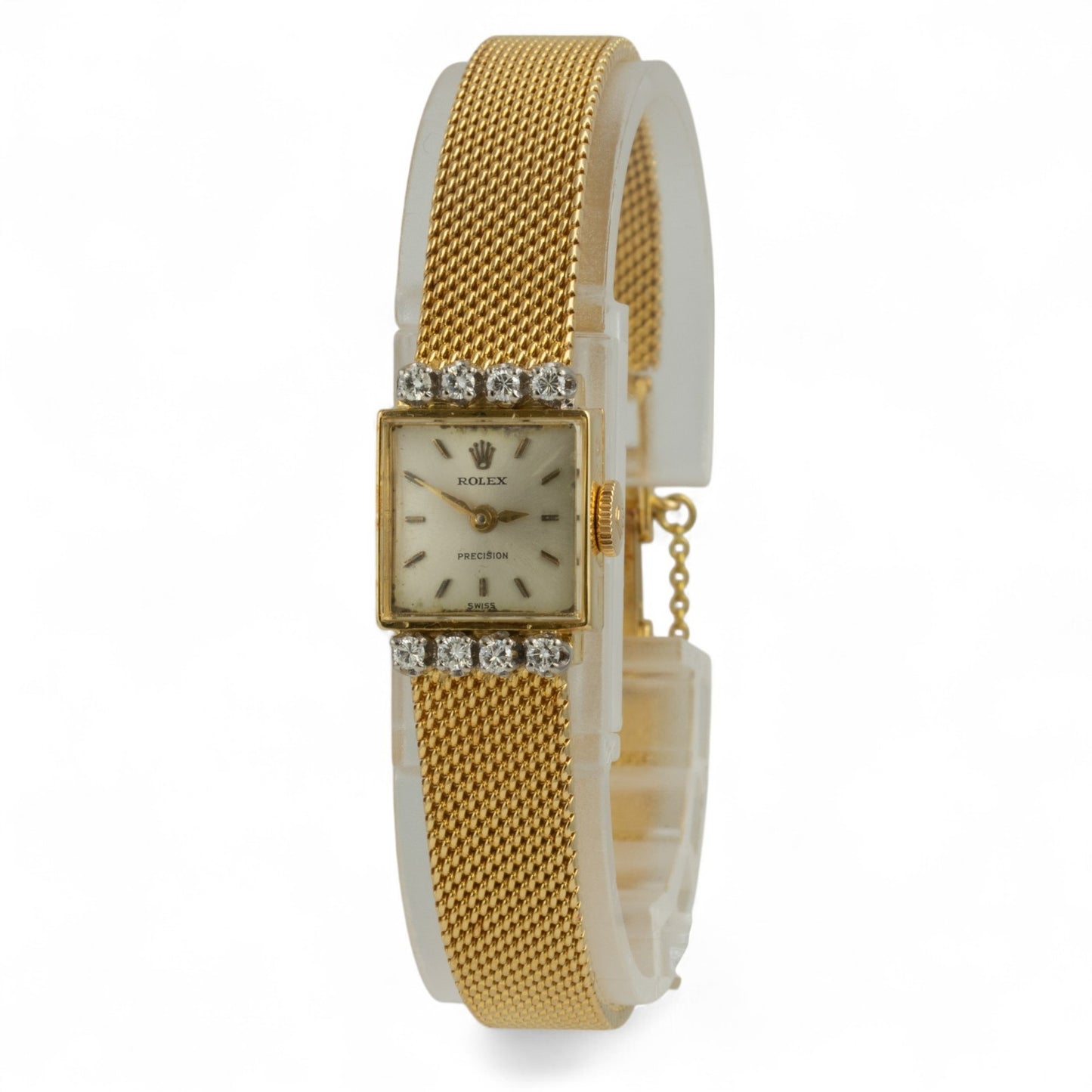 Rolex Precision 2631 /8 18k Yellow Gold Diamond Bezel Silver Dial 13.5mm Watch