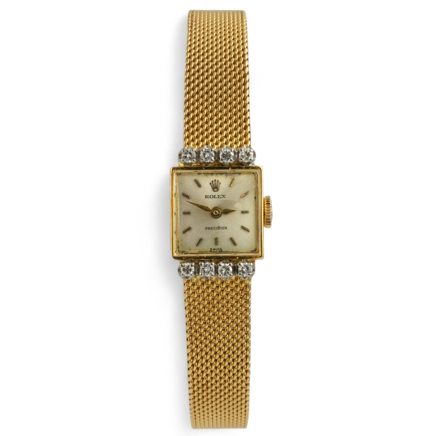Rolex Precision 2631 /8 18k Yellow Gold Diamond Bezel Silver Dial 13.5mm Watch