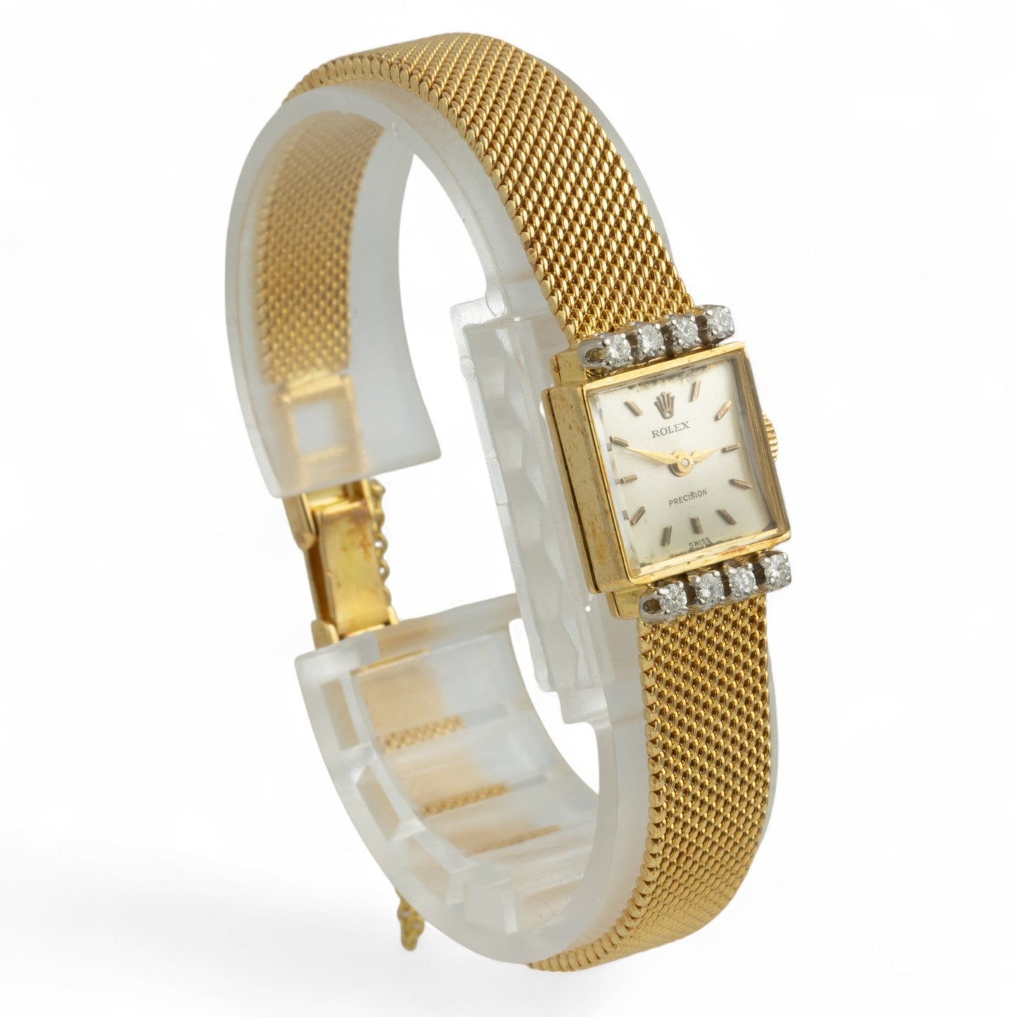 Rolex Precision 2631 /8 18k Yellow Gold Diamond Bezel Silver Dial 13.5mm Watch