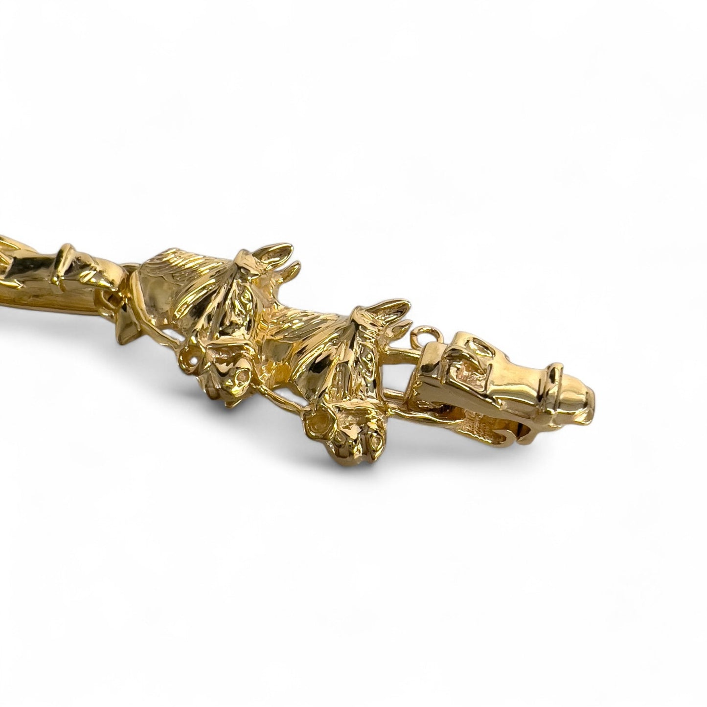 14k Yellow Gold Equestrian Double Racing Horse Head Link Bracelet 27.8g 6.75"