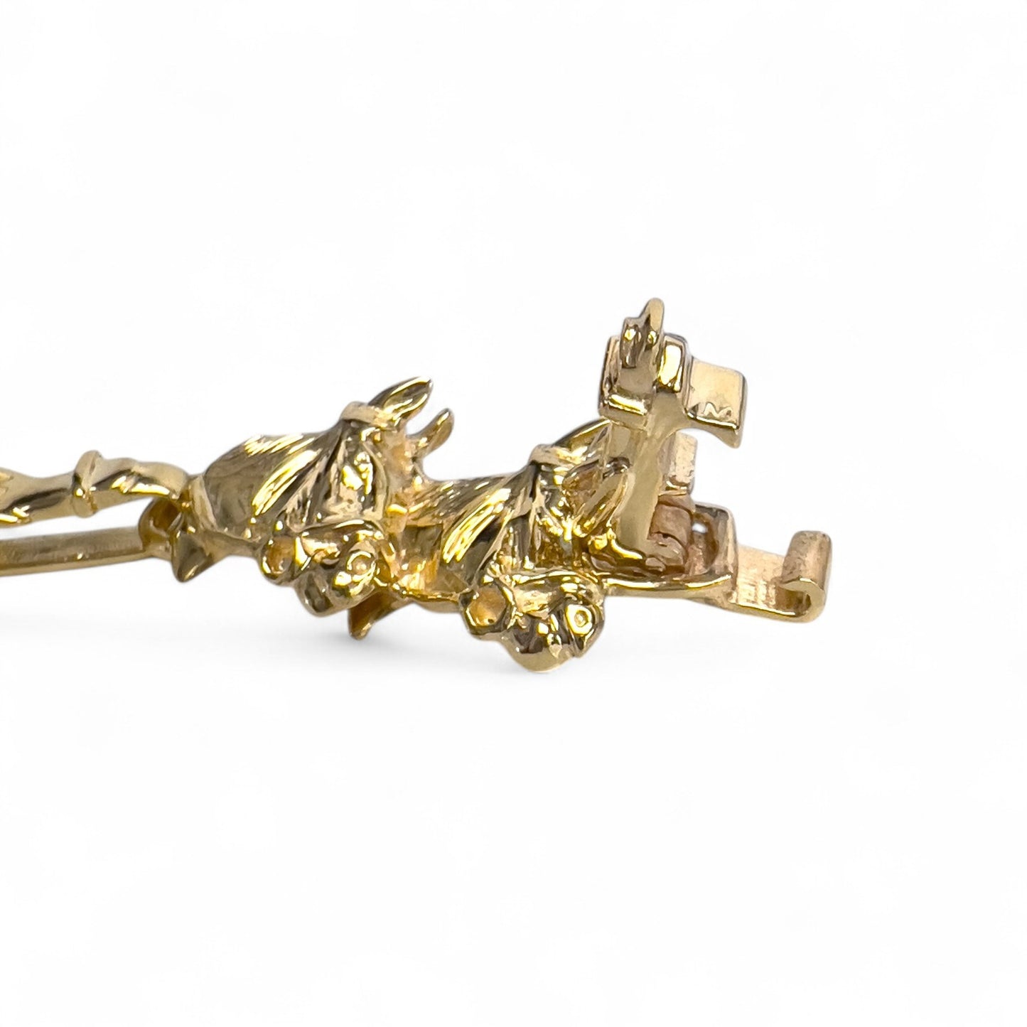 14k Yellow Gold Equestrian Double Racing Horse Head Link Bracelet 27.8g 6.75"
