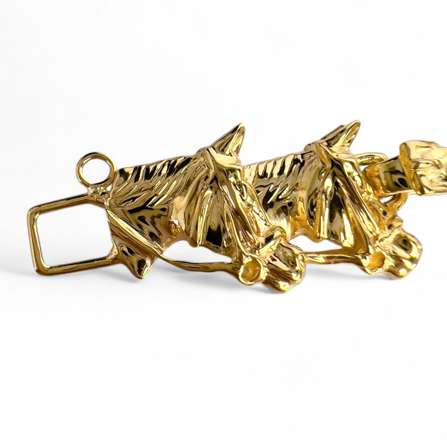 14k Yellow Gold Equestrian Double Racing Horse Head Link Bracelet 27.8g 6.75"