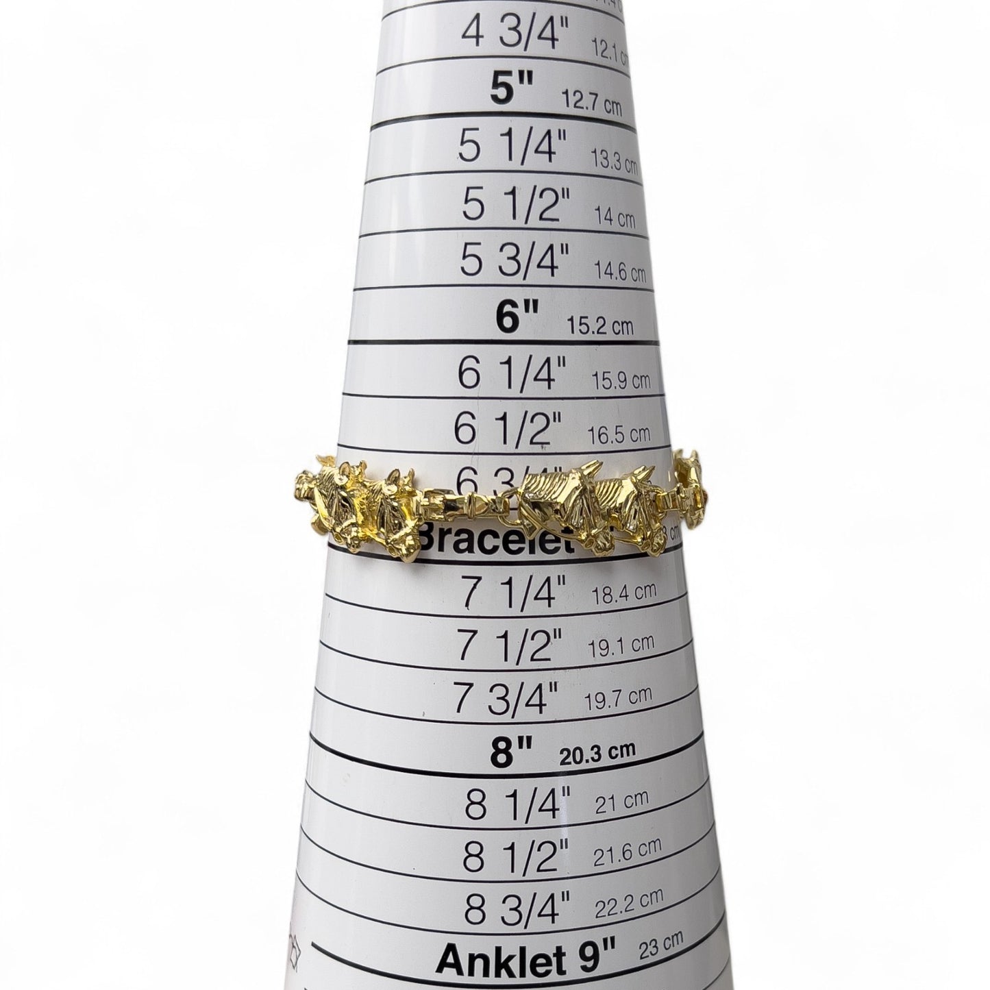 14k Yellow Gold Equestrian Double Racing Horse Head Link Bracelet 27.8g 6.75"