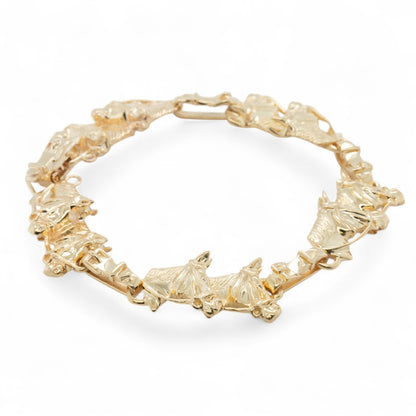 14k Yellow Gold Equestrian Double Racing Horse Head Link Bracelet 27.8g 6.75"