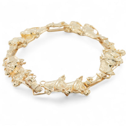 14k Yellow Gold Equestrian Double Racing Horse Head Link Bracelet 27.8g 6.75"