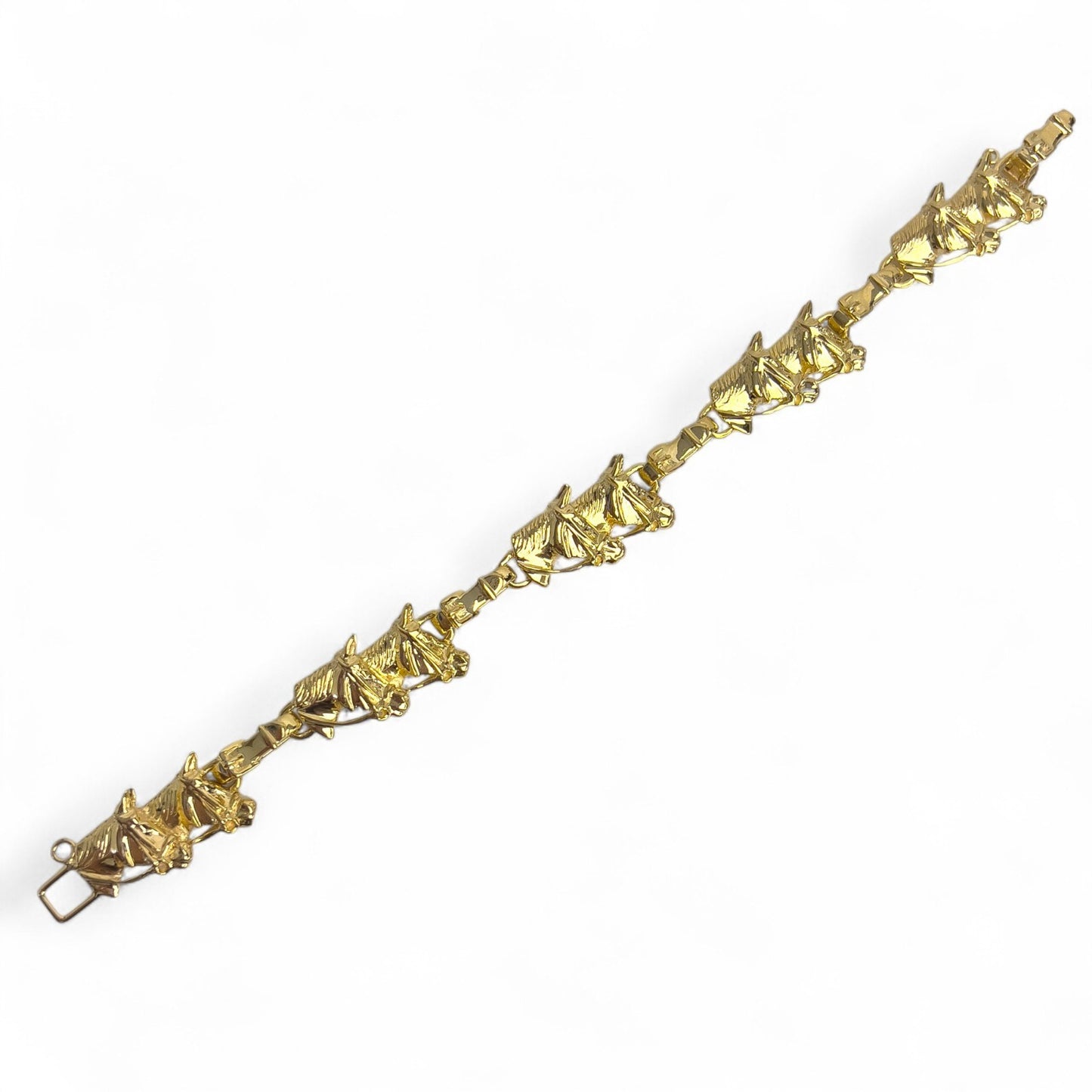 14k Yellow Gold Equestrian Double Racing Horse Head Link Bracelet 27.8g 6.75"