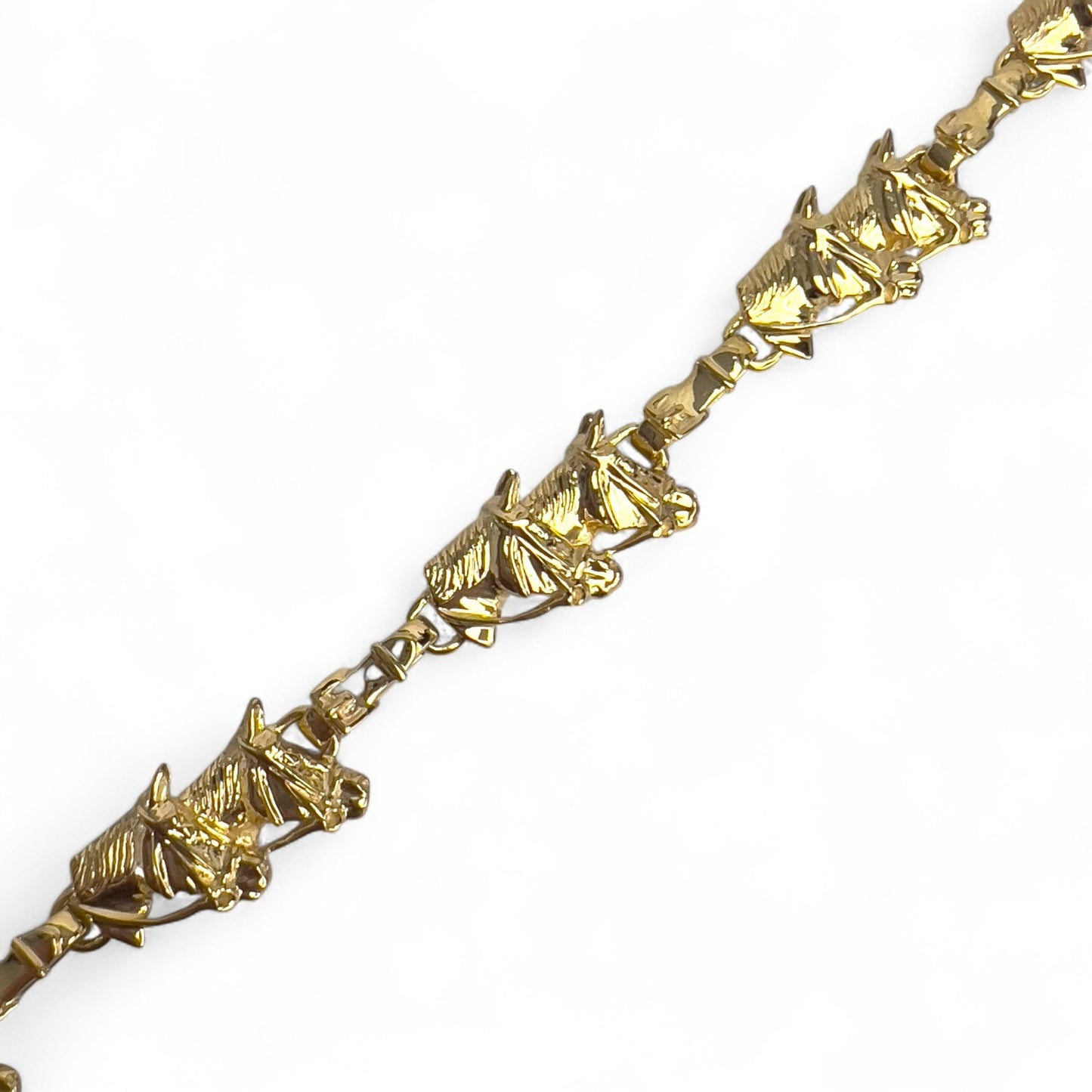 14k Yellow Gold Equestrian Double Racing Horse Head Link Bracelet 27.8g 6.75"