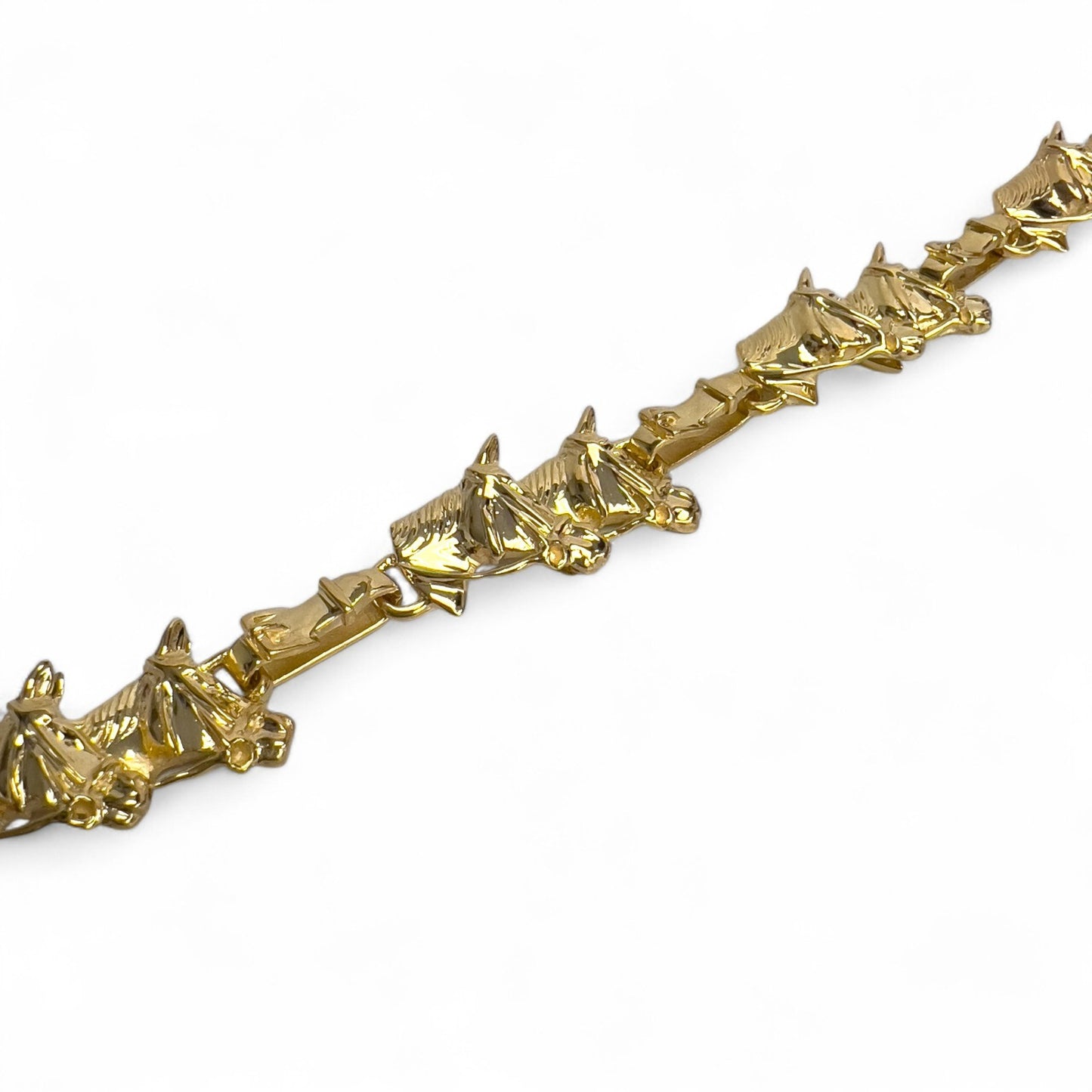 14k Yellow Gold Equestrian Double Racing Horse Head Link Bracelet 27.8g 6.75"