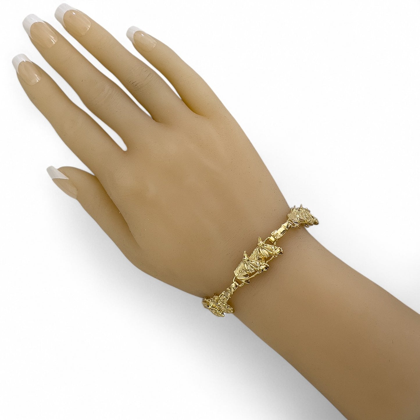 14k Yellow Gold Equestrian Double Racing Horse Head Link Bracelet 27.8g 6.75"