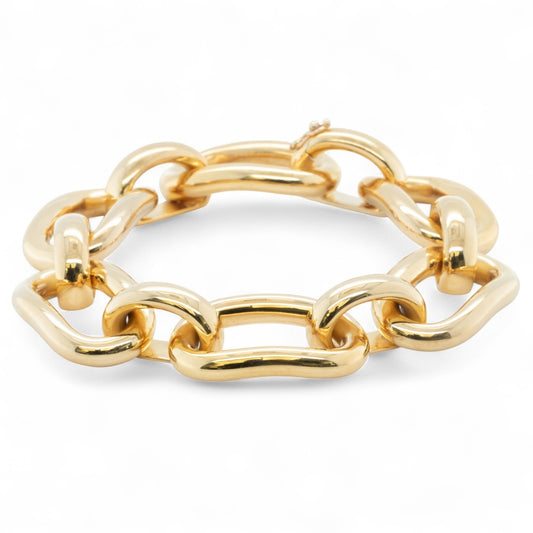 18k Yellow Gold Chunky Oval Link 17.00mm Wide Chain Bracelet 7.00" 47.6g ITALY