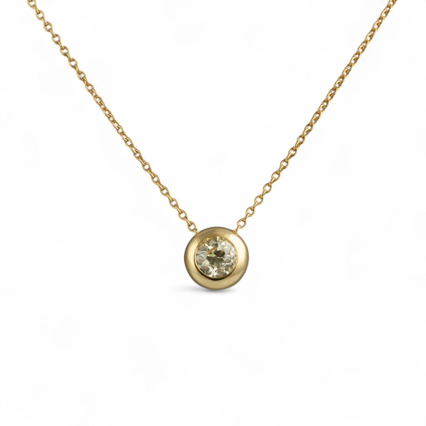 14k Yellow Gold Old Mine Diamond Bezel Set Pendant Necklace 1.20ct I-J SI 17.5"