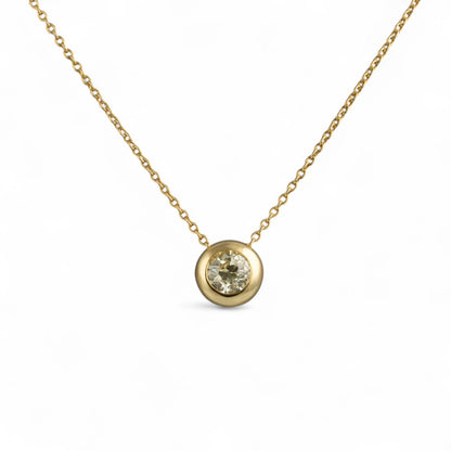 14k Yellow Gold Old Mine Diamond Bezel Set Pendant Necklace 1.20ct I-J SI 17.5"